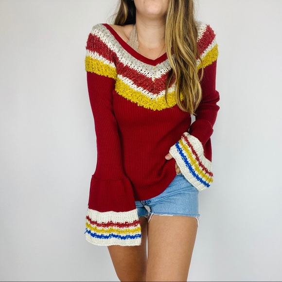 NWT Free People flare knit sleeve retro sweater - Picture 2 of 8